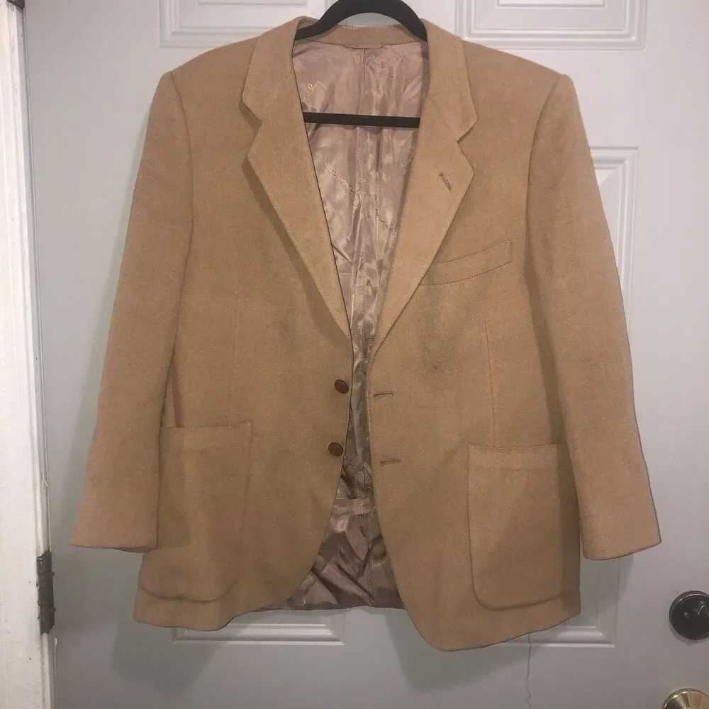 VTG Givenchy Gentleman Paris Camel Hair Wool Blazer Sport Coat Tan Men